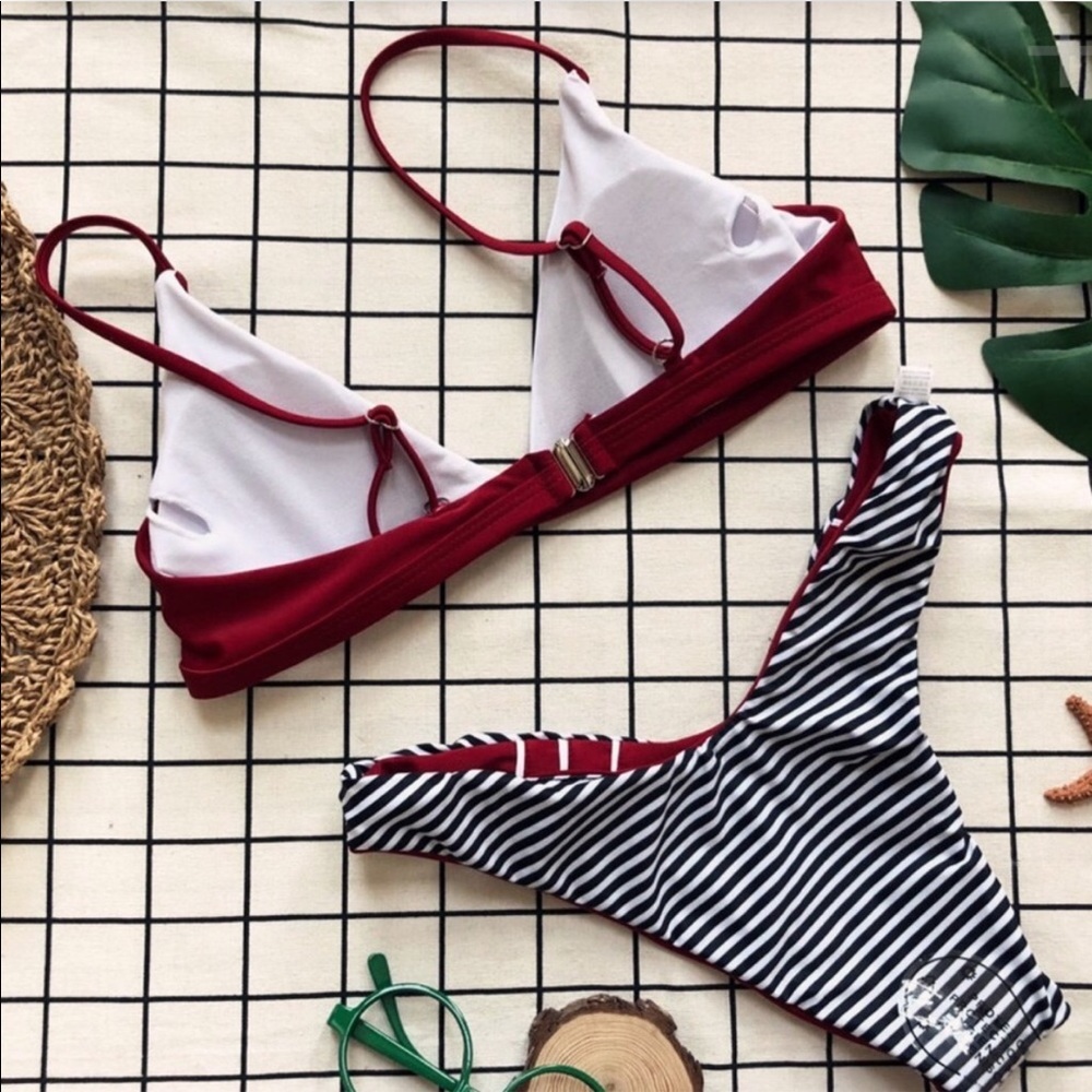 Deep Red Patchwork Brazilian Bikini - Picture 3 of 5